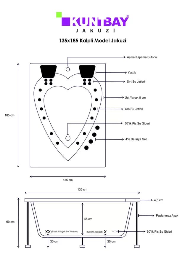 Kalpli Jakuzi 135 X 185 H 60 — Çift Kişilik Jakuziler